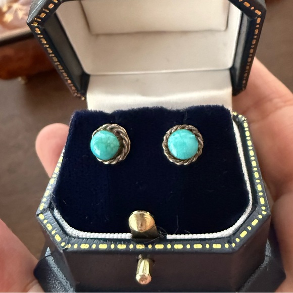 Natural Arizona Turquoise Solid Sterling Silver Stud Earrings - Picture 6 of 9